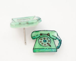 Vintage Green Phone Stud Earrings