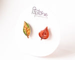 Load image into Gallery viewer, Red and Green Autumn Leaf Mismatched Stud Earrings
