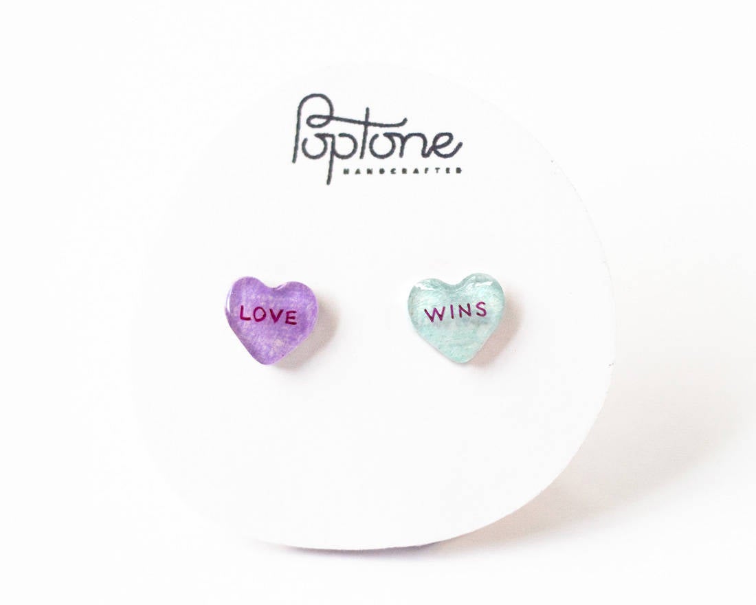 Love Wins Candy Heart Valentine Stud Earrings