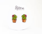 Load image into Gallery viewer, Potted Flowering Cactus Stud Earrings
