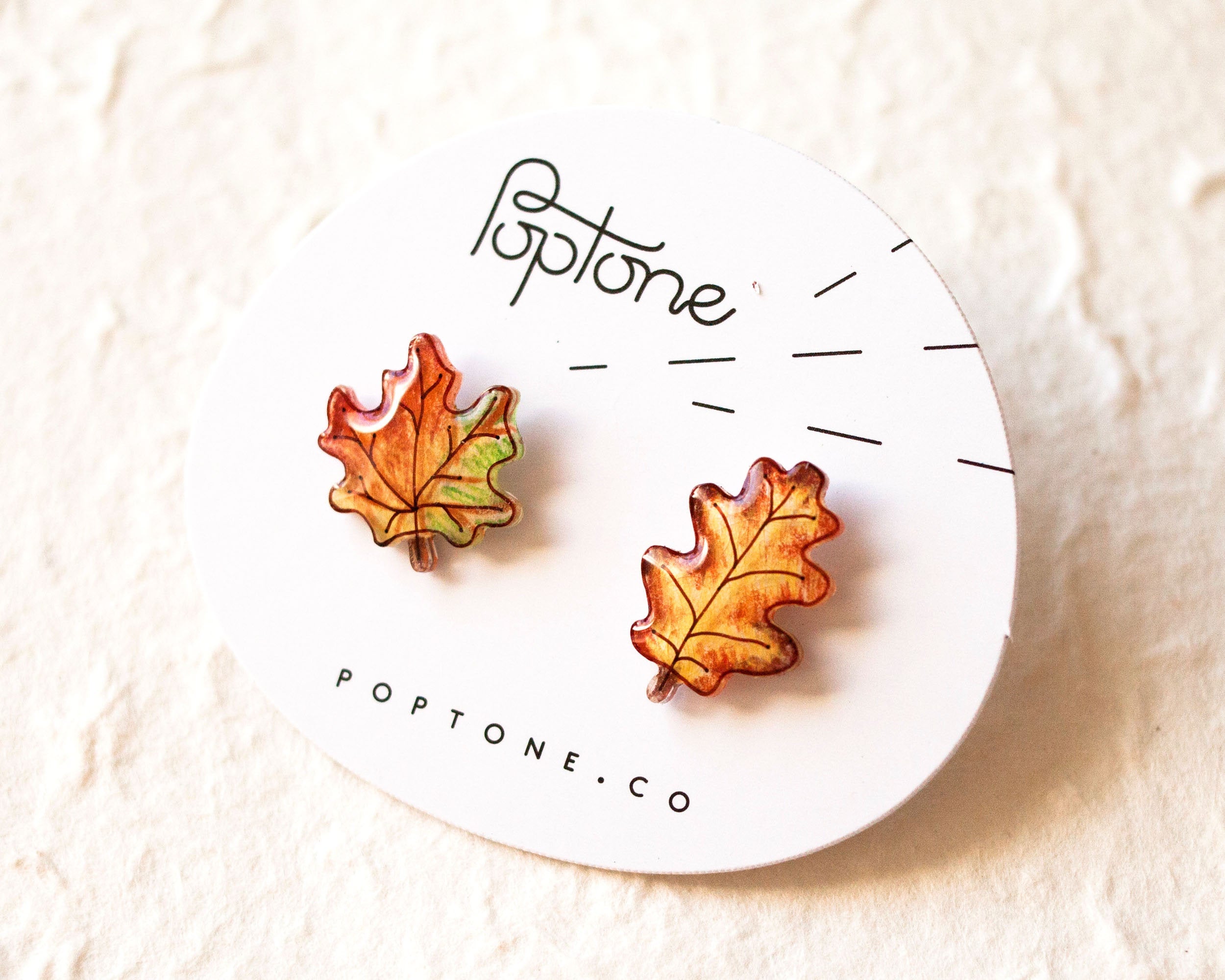 Maple and Oak Leaf Autumn Stud Earrings