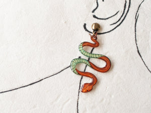 Boho Snake Serpent Earrings/detailed snake Statement earrings bronze and green