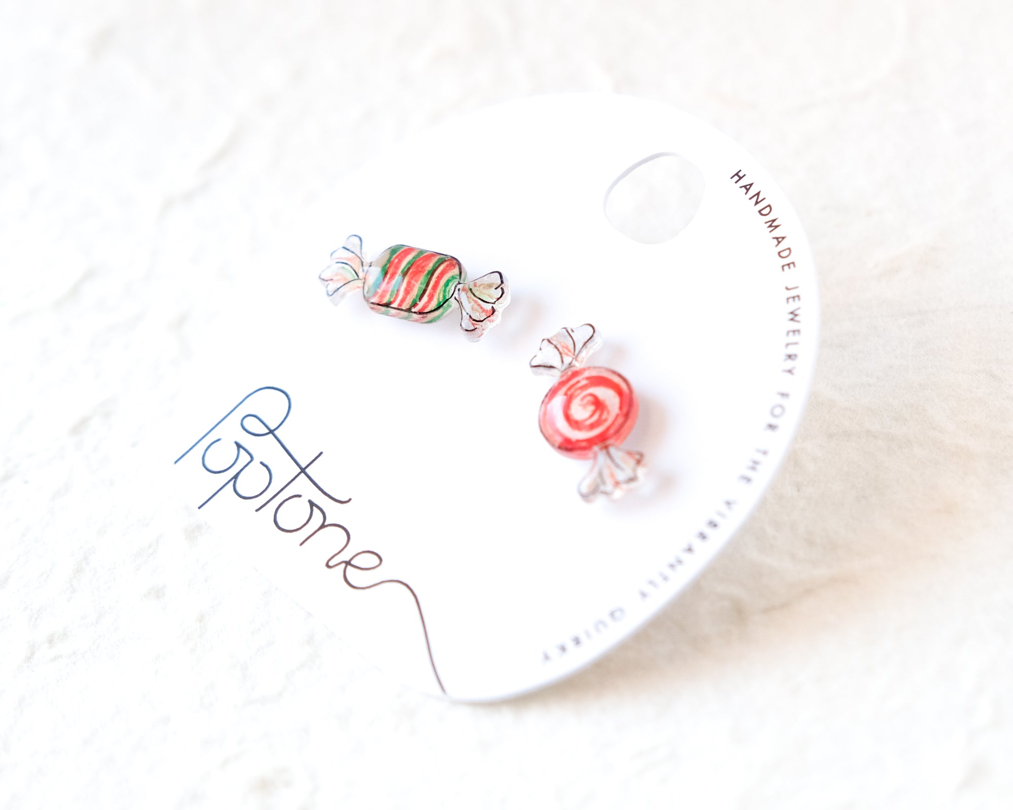 Handmade Mismatched Christmas Candy Stud Earrings – Peppermint & Striped Retro Holiday Jewelry