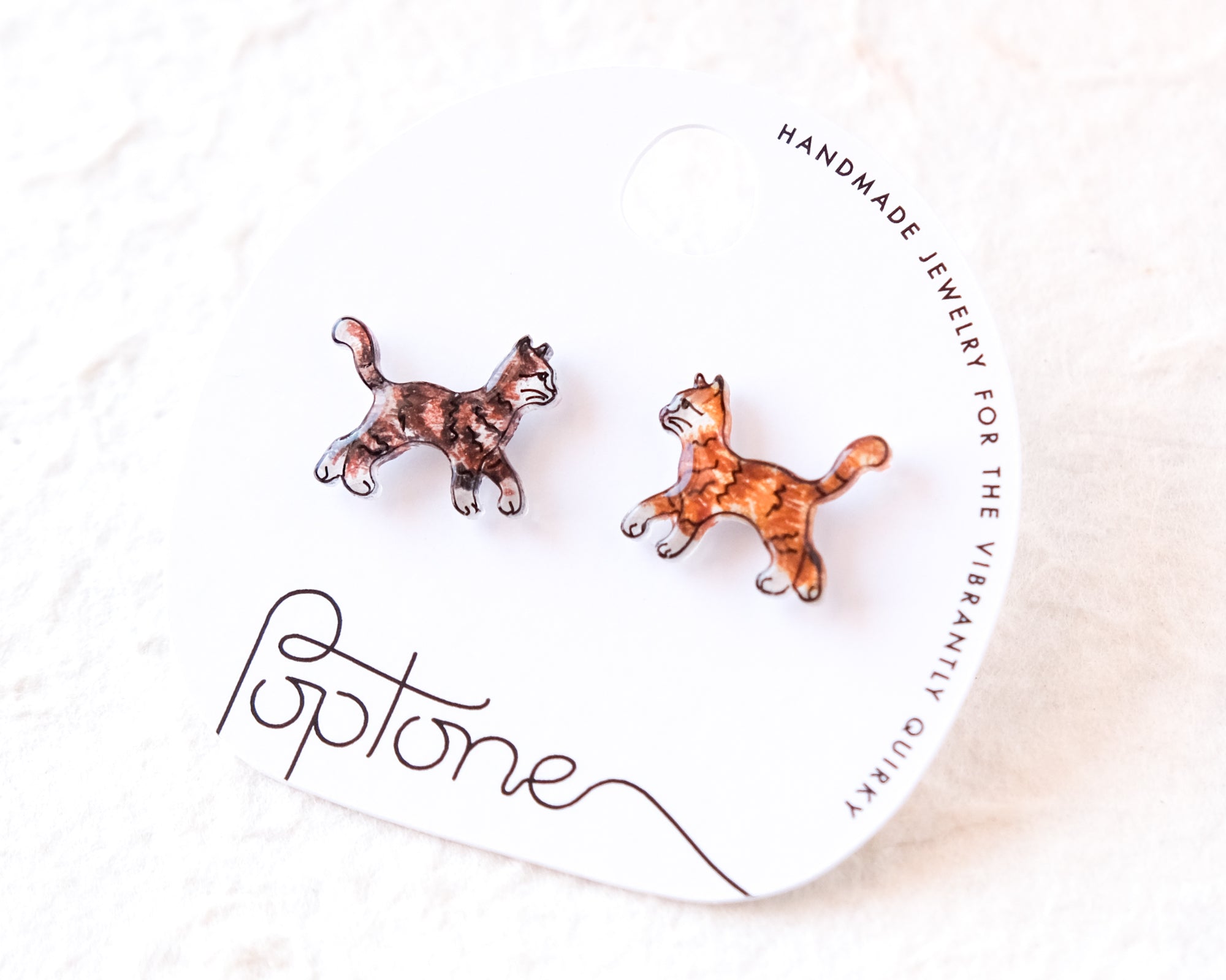 Mismatched Cats Stud Earrings – Orange & Calico Kitty Cat Lover Gift,