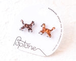 Load image into Gallery viewer, Mismatched Cats Stud Earrings – Orange &amp; Calico Kitty Cat Lover Gift,

