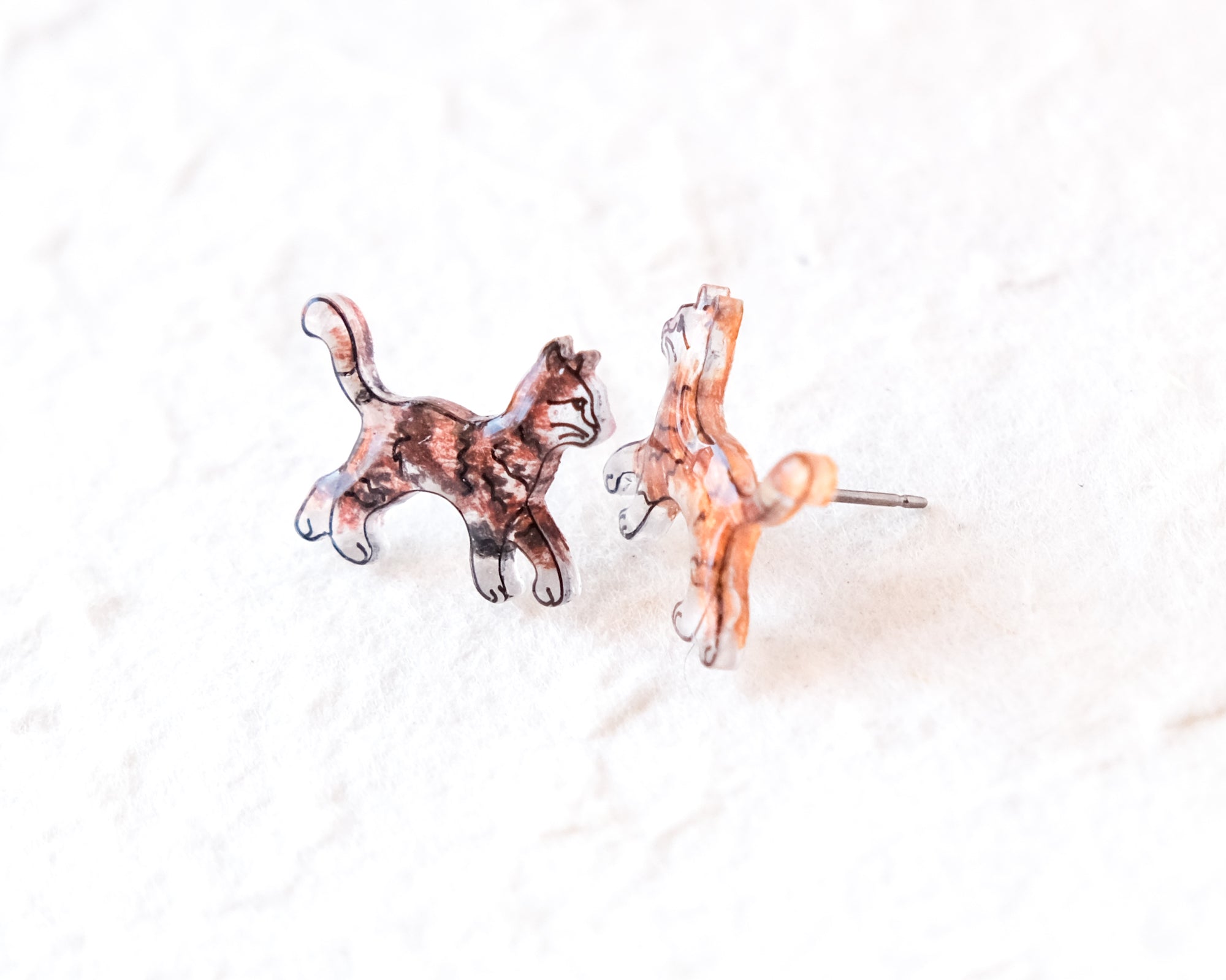 Mismatched Cats Stud Earrings – Orange & Calico Kitty Cat Lover Gift,