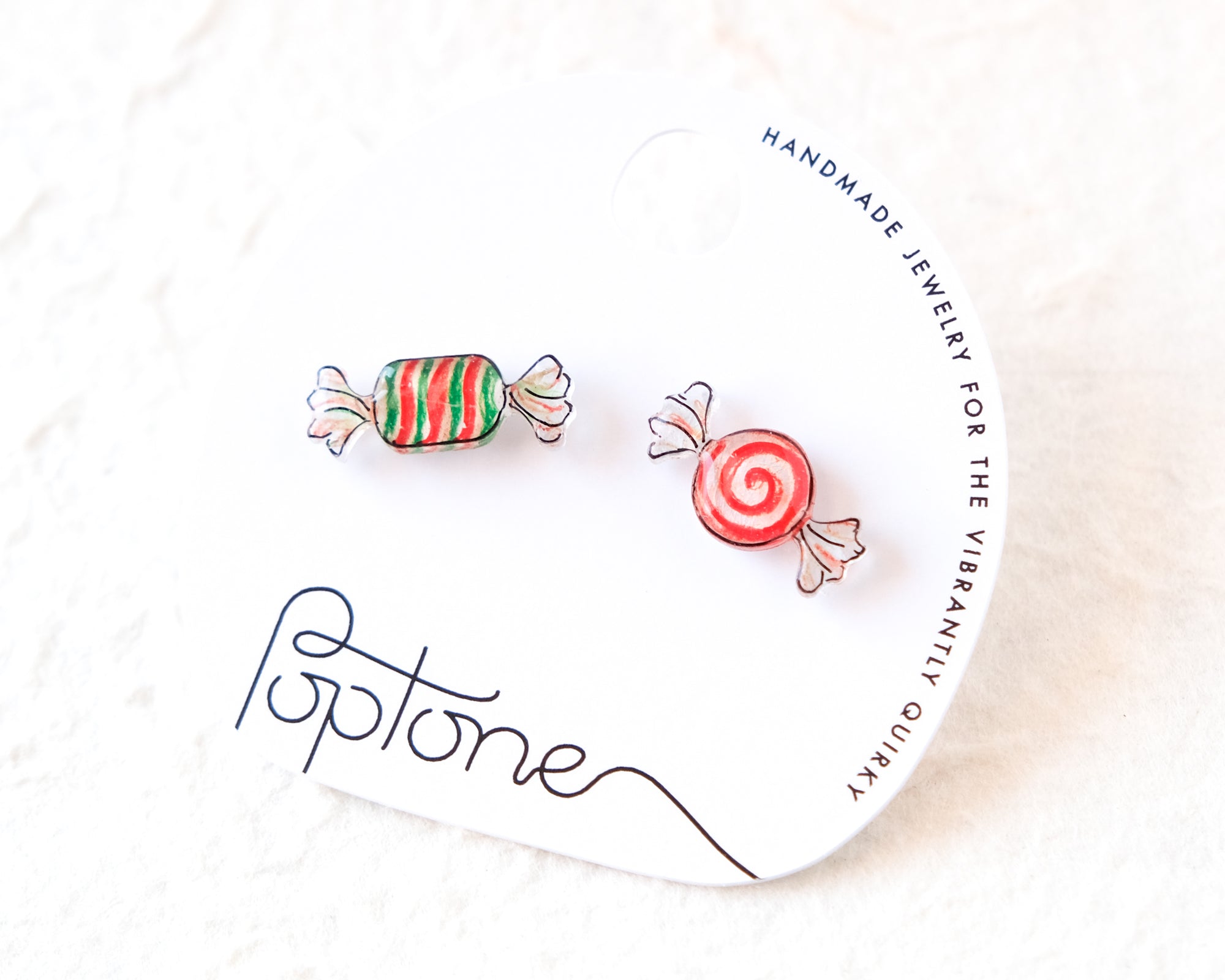 Handmade Mismatched Christmas Candy Stud Earrings – Peppermint & Striped Retro Holiday Jewelry