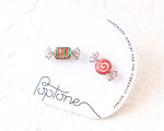 Load image into Gallery viewer, Handmade Mismatched Christmas Candy Stud Earrings – Peppermint &amp; Striped Retro Holiday Jewelry
