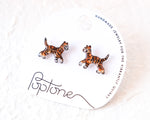 Load image into Gallery viewer, a pair of earrings in the shape of tiger cats, displayed on a white background.
