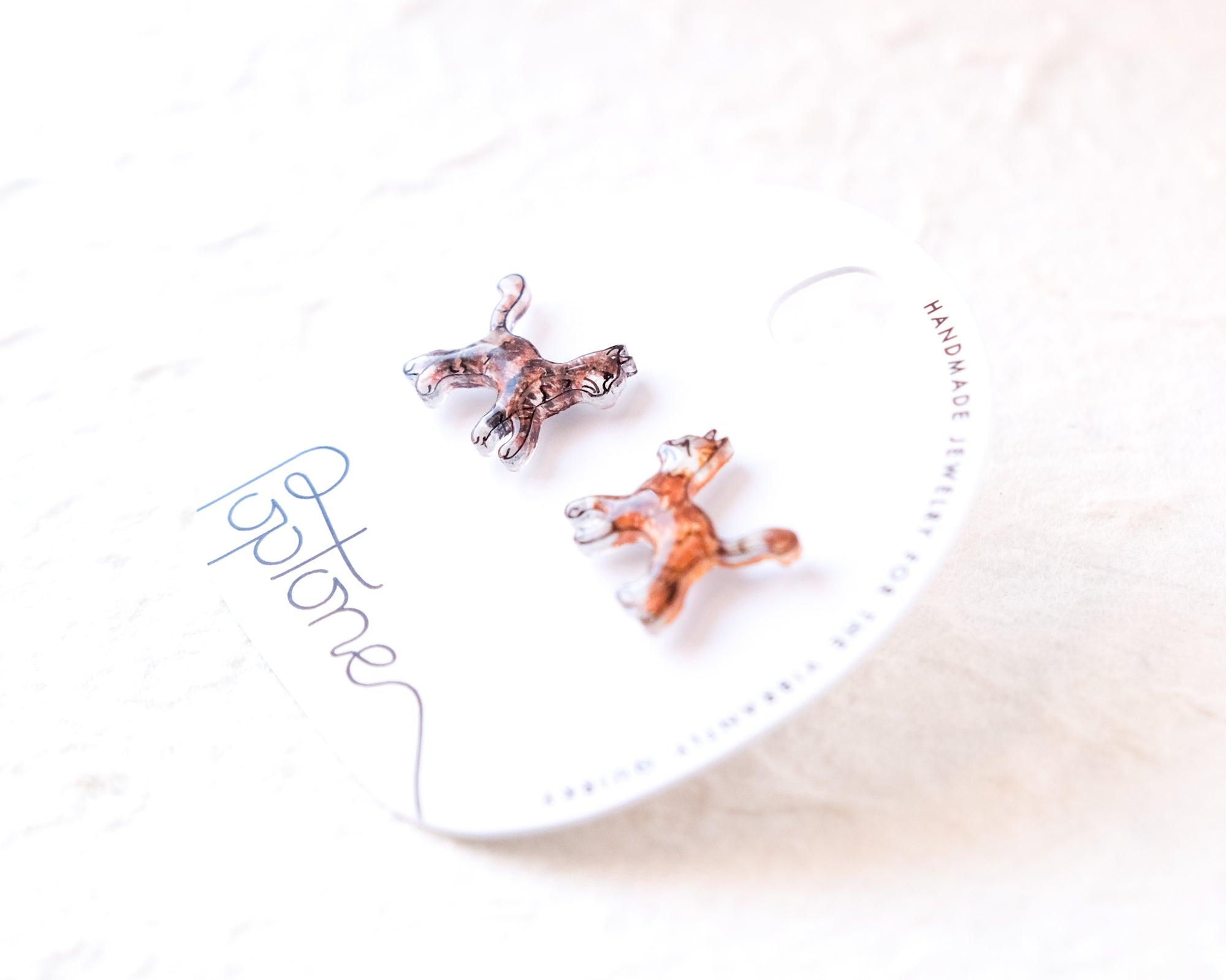 Mismatched Cats Stud Earrings – Orange & Calico Kitty Cat Lover Gift,