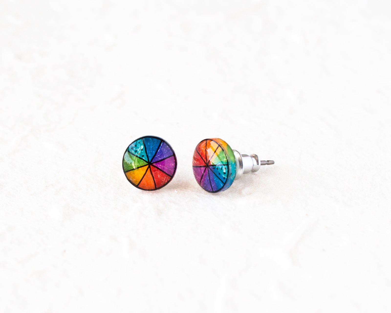 Rainbow Color Wheel Stud Earrings