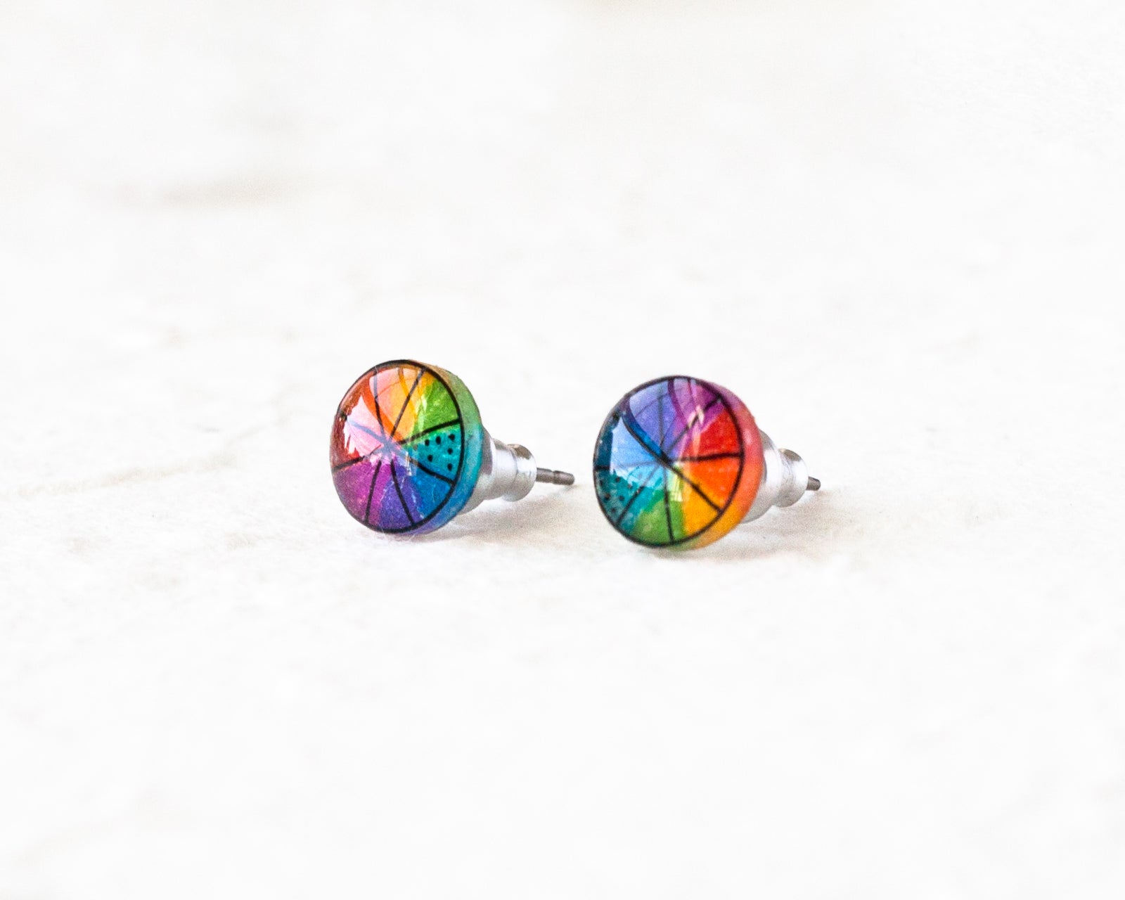 Rainbow Color Wheel Stud Earrings