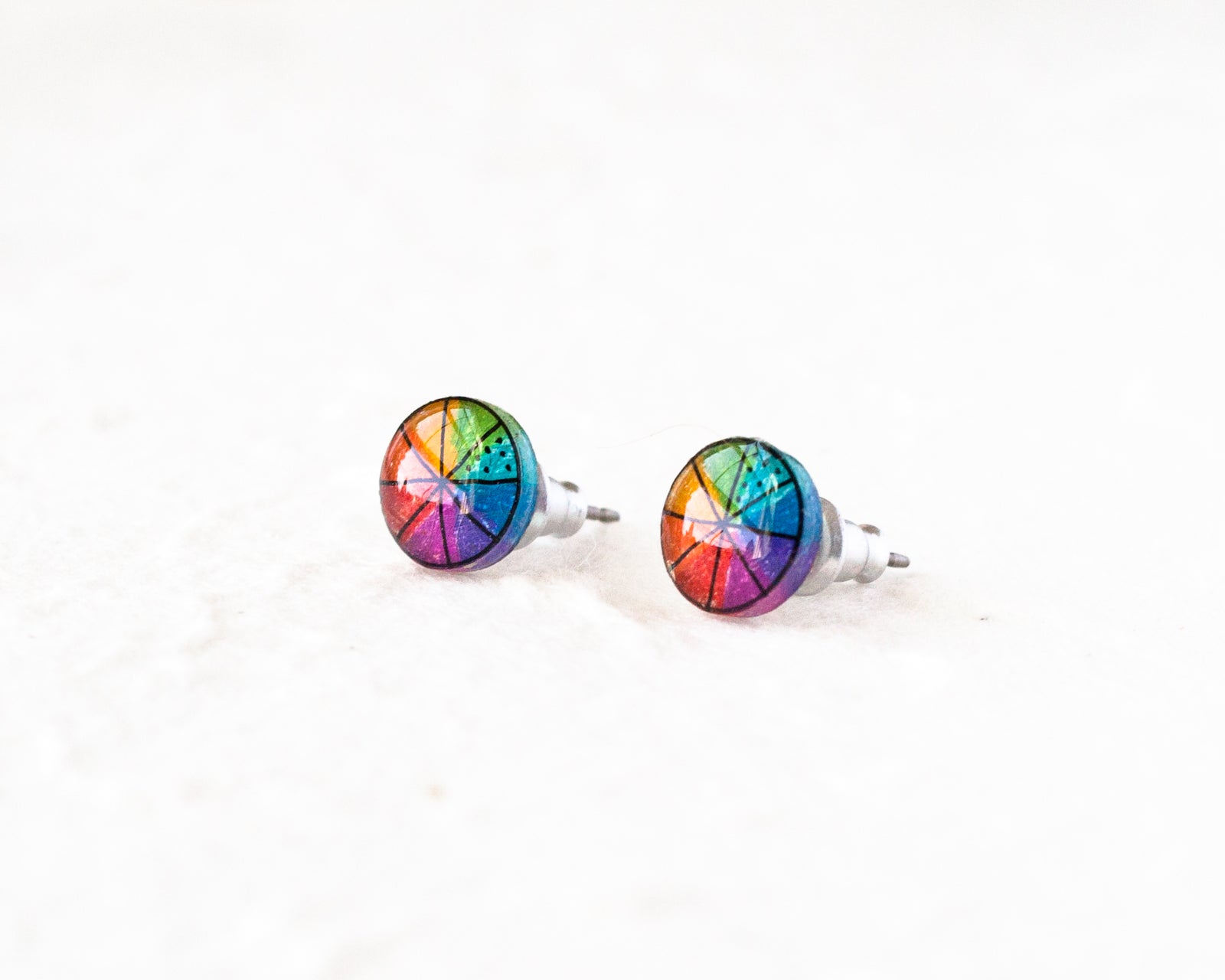 Rainbow Color Wheel Stud Earrings