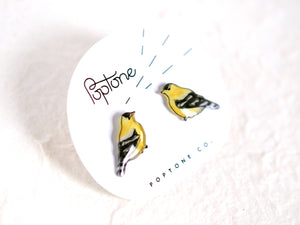 Goldfinch Yellow Bird Stud Earrings