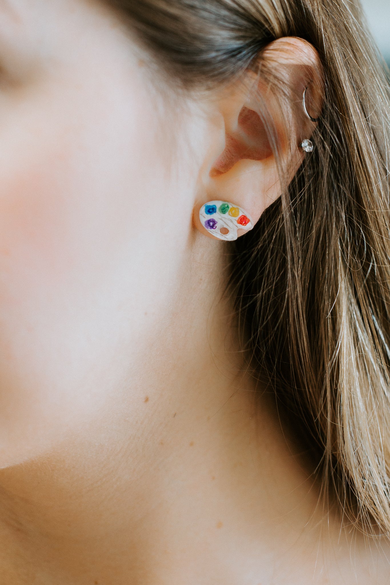 Artist Paint Palette Rainbow Stud Earrings