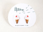Load image into Gallery viewer, Ice Cream Cone Kawaii Food Stud Earrings with Sprinkles and Cherries
