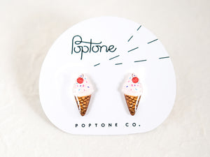 Ice Cream Cone Kawaii Food Stud Earrings with Sprinkles and Cherries