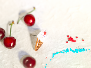 Ice Cream Cone Kawaii Food Stud Earrings with Sprinkles and Cherries