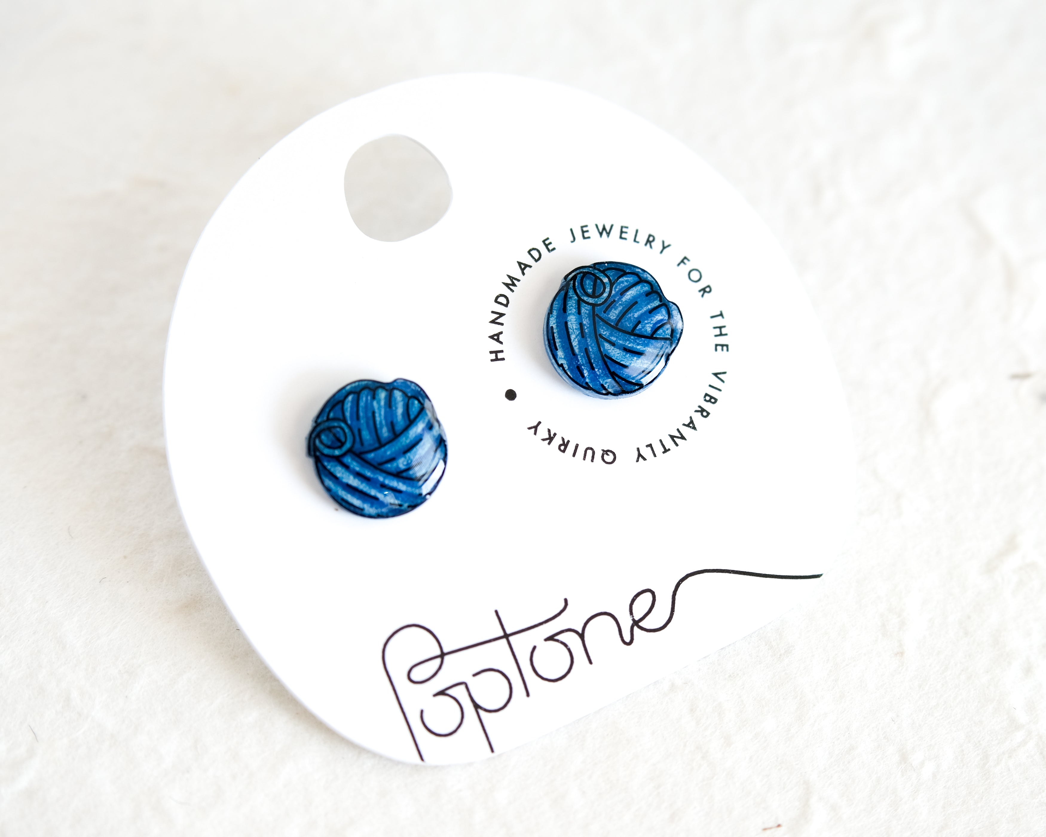 Blue Yarn Ball Knitting Stud Earrings