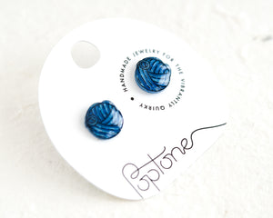 Blue Yarn Ball Knitting Stud Earrings