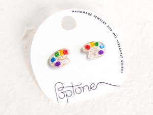 Artist Paint Palette Rainbow Stud Earrings