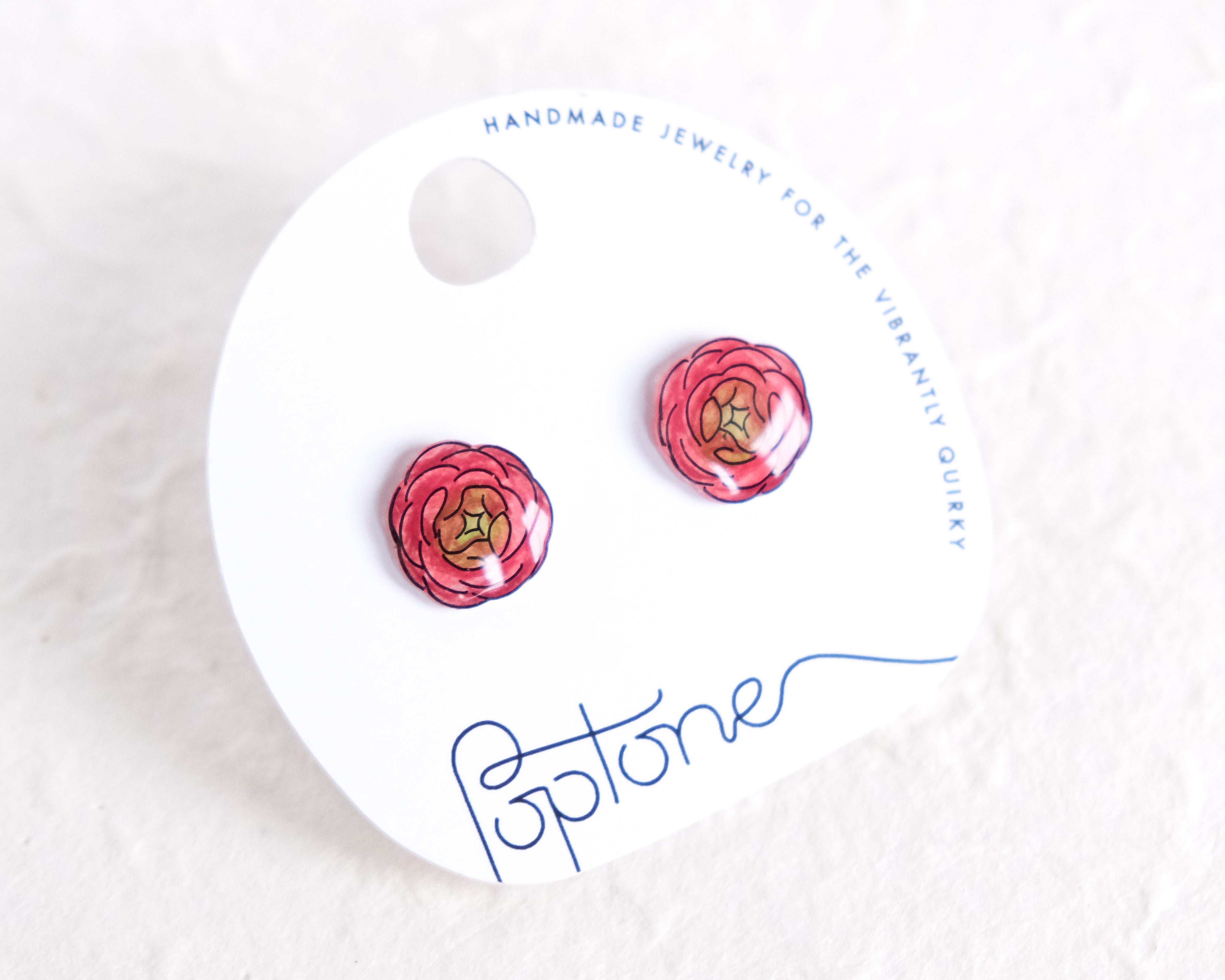 Pink Ranunculus Flower Stud Earrings