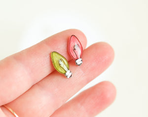 Mini Christmas Lightbulb Stud Earrings with Silver Accents