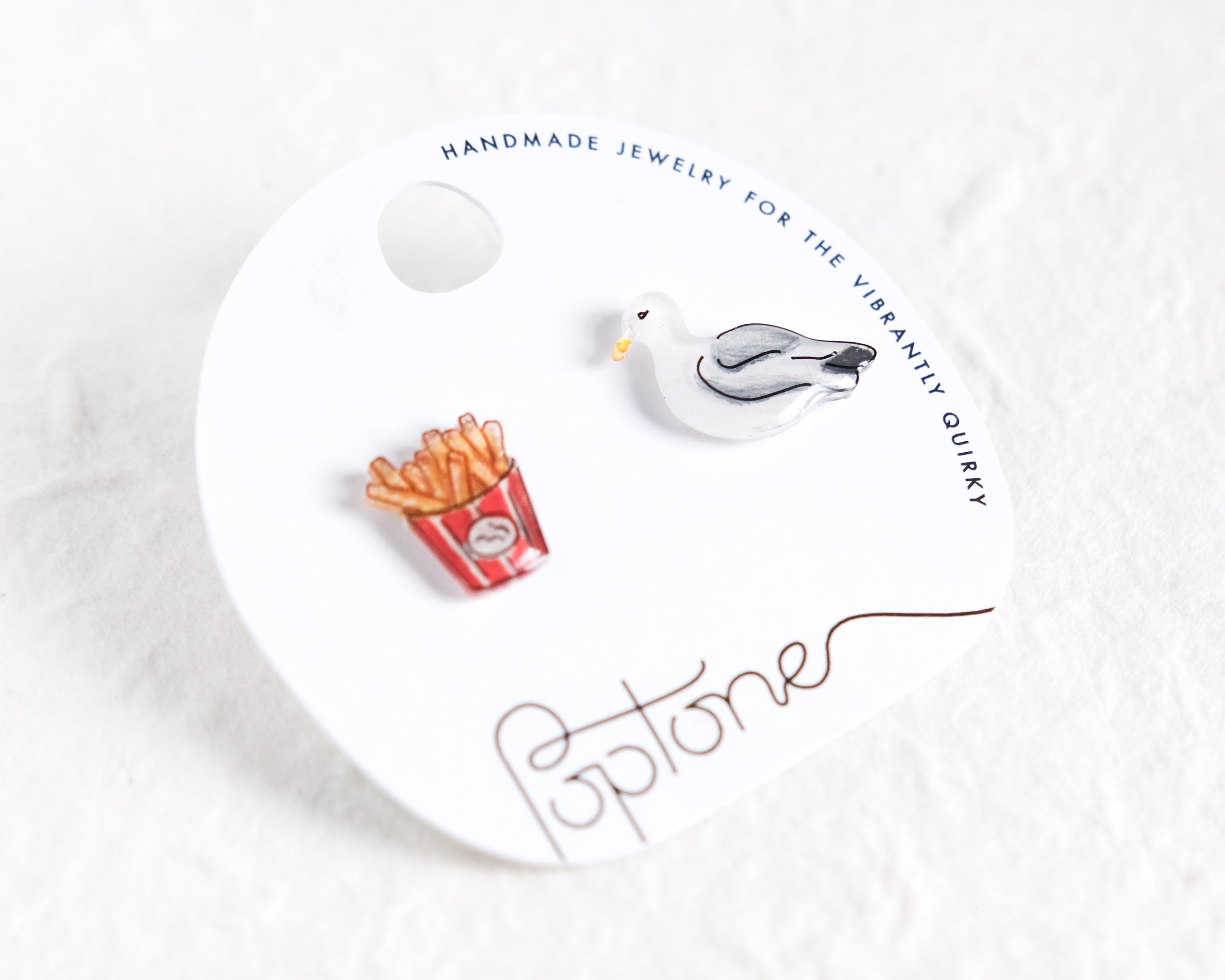 Seagull and French Fries Mismatched Beach Stud Earrings