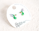 Load image into Gallery viewer, Green Ruby-throated Hummingbird Handmade Stud Earrings
