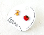 Load image into Gallery viewer, Mismatched Tomato &amp; Bowtie Pasta Stud Earrings
