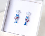 Load image into Gallery viewer, Mediterranean Coastal Fish Dangle Earrings – Blue and Red
