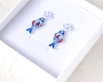 Load image into Gallery viewer, Mediterranean Coastal Fish Dangle Earrings – Blue and Red
