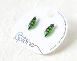 Load image into Gallery viewer, Handmade Green Pea Pod Stud Earrings
