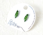 Load image into Gallery viewer, Handmade Green Pea Pod Stud Earrings
