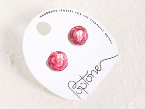 Pink Rose Flower Stud Earrings