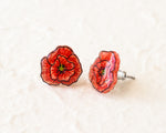 Load image into Gallery viewer, Red Poppy Flower Stud Earrings
