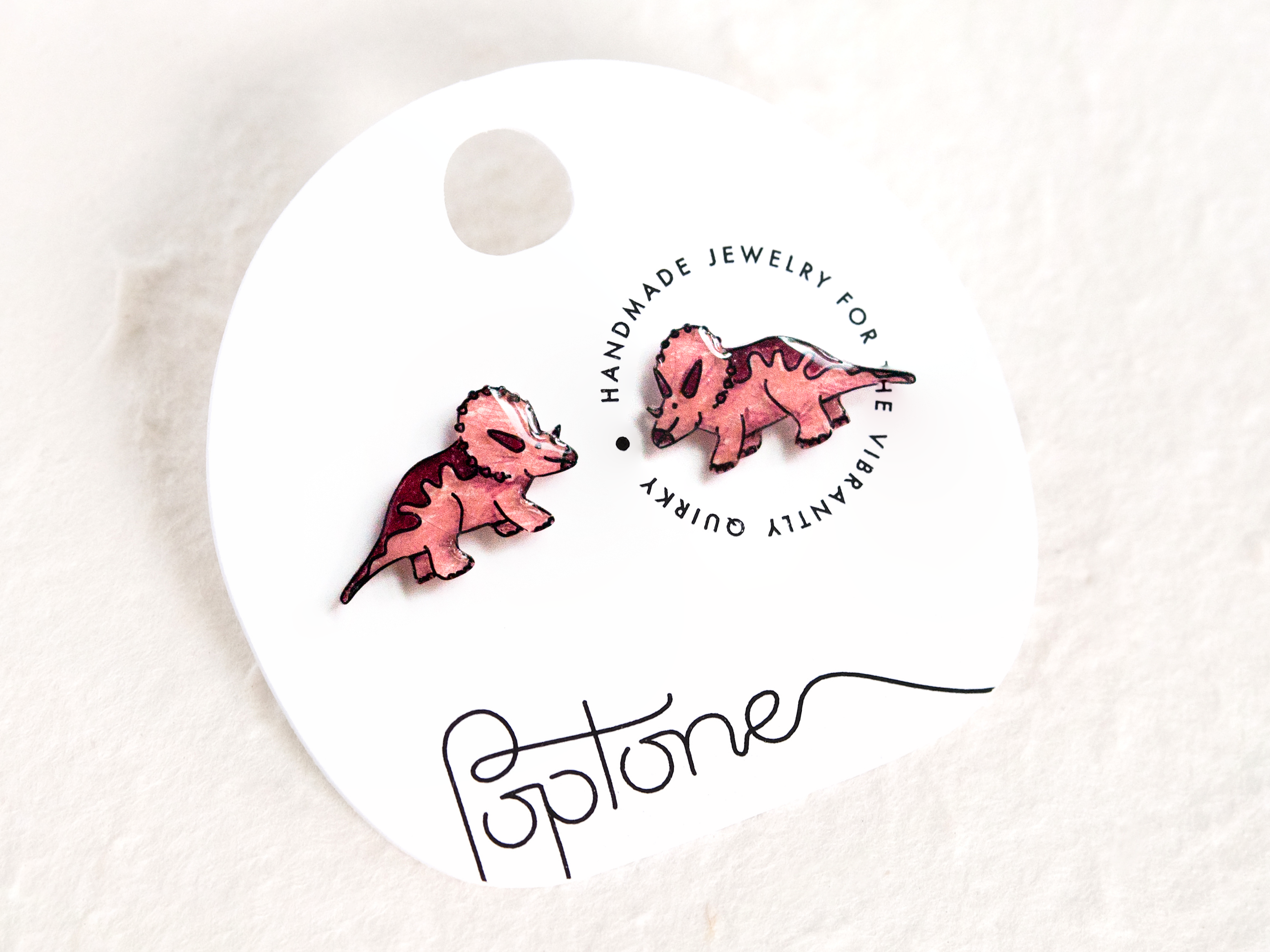 Pink Triceratops Dinosaur Stud Earrings