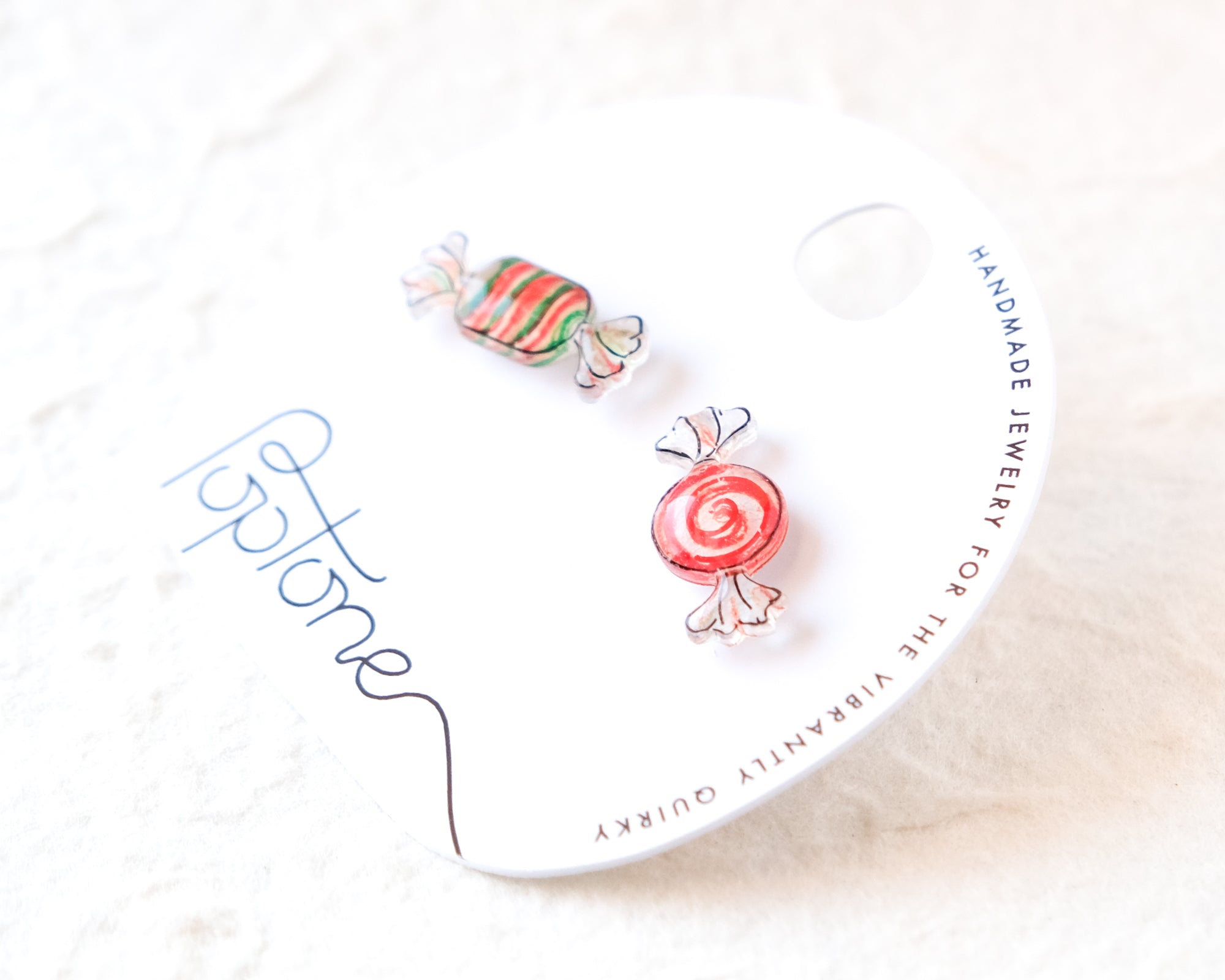 Handmade Mismatched Christmas Candy Stud Earrings – Peppermint & Striped Retro Holiday Jewelry
