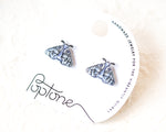 Load image into Gallery viewer, a pair of earrings with a butterfly design, placed on a white background.
