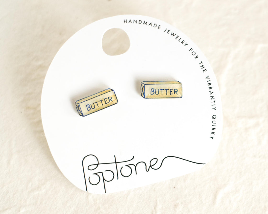 Yellow stick of butter stud earrings