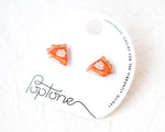 Load image into Gallery viewer, a pair of earrings with a pumpkin pie design, displayed on a white background.
