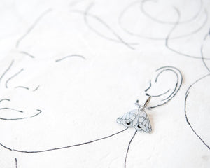 White and Silver Elegant Moth Earrings on Silver Hinged 12 mm Huggie Hoops