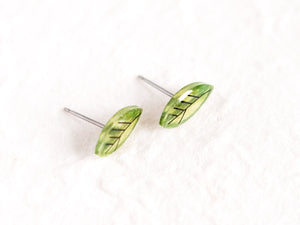 Mini Green Leaves | tiny minimalist leaf stud earrings