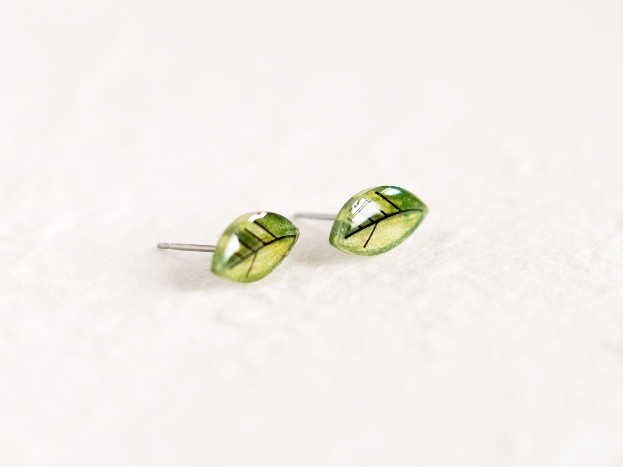 Mini Green Leaves | tiny minimalist leaf stud earrings