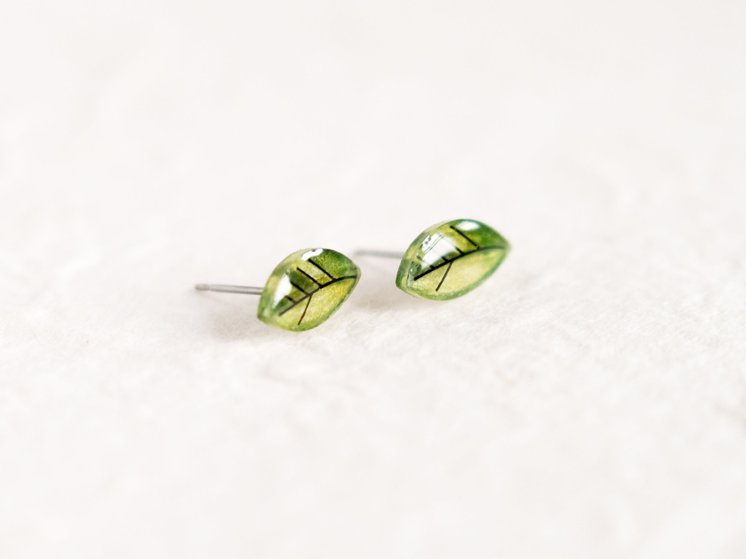 Mini Green Leaves | tiny minimalist leaf stud earrings