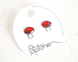 Red Amanita Muscaria Mushroom Stud Earrings