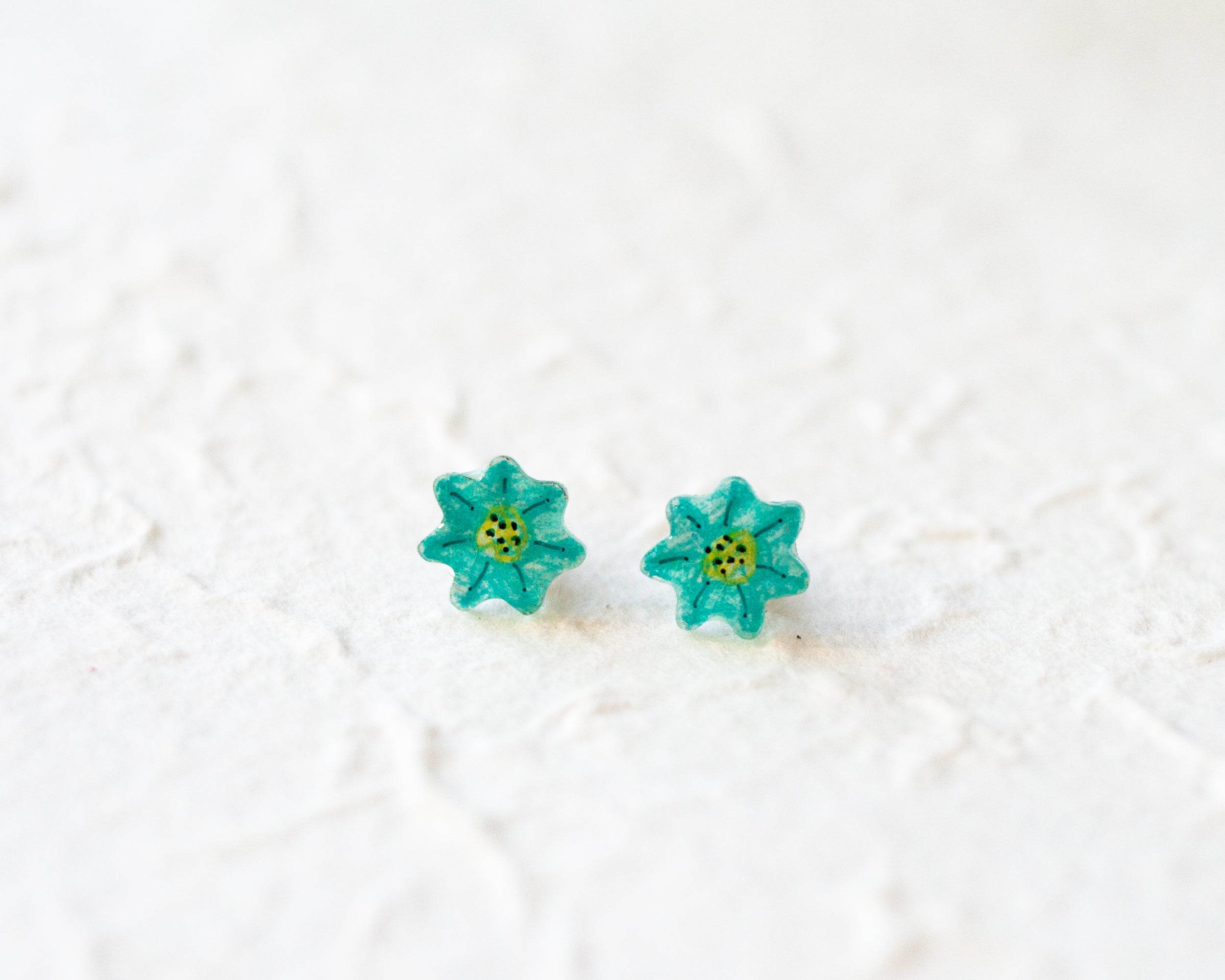 Petite Fleurs: Tiny Aqua Flower Stud Earrings
