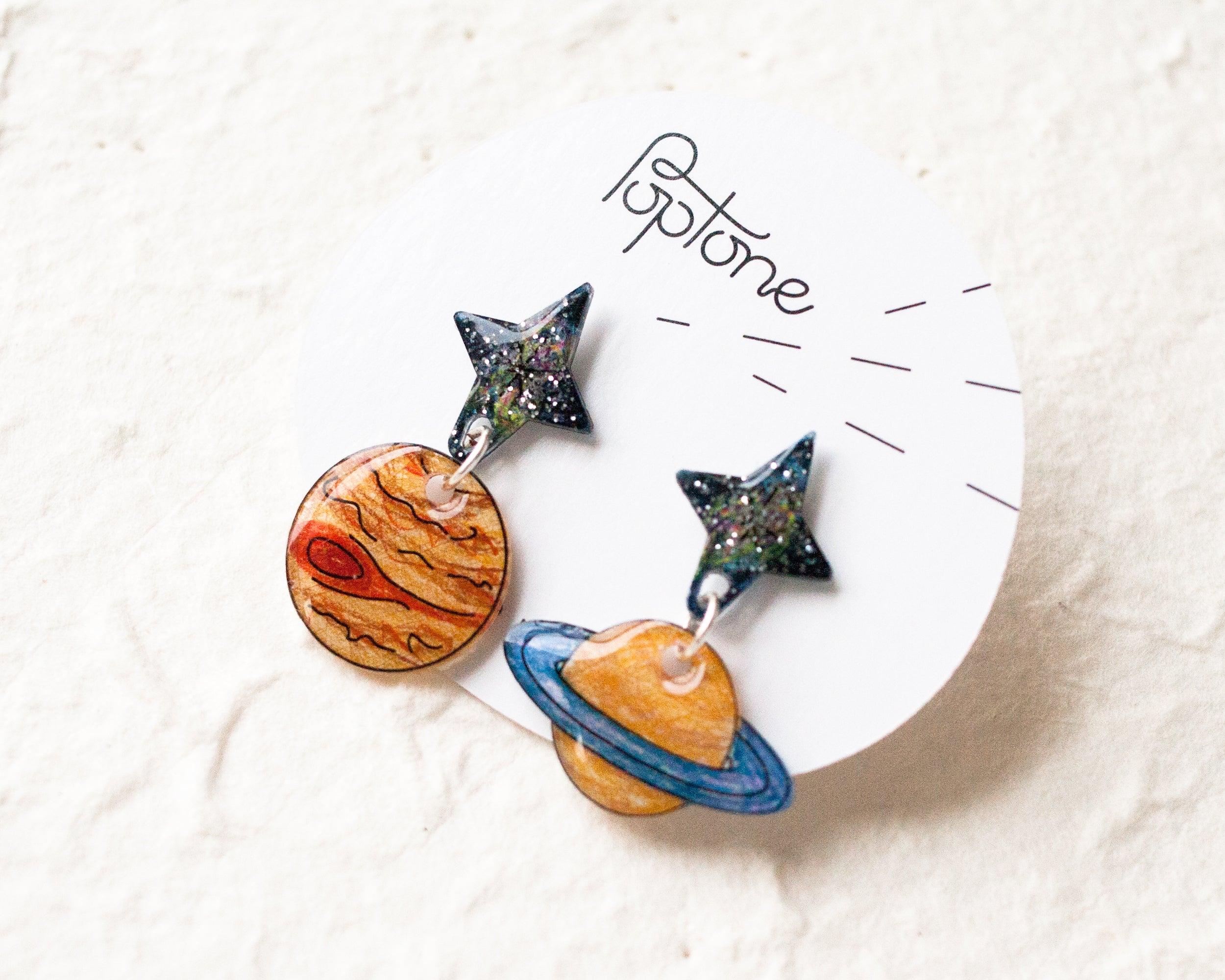 Jupiter and Saturn Planet Space Galaxy Earrings