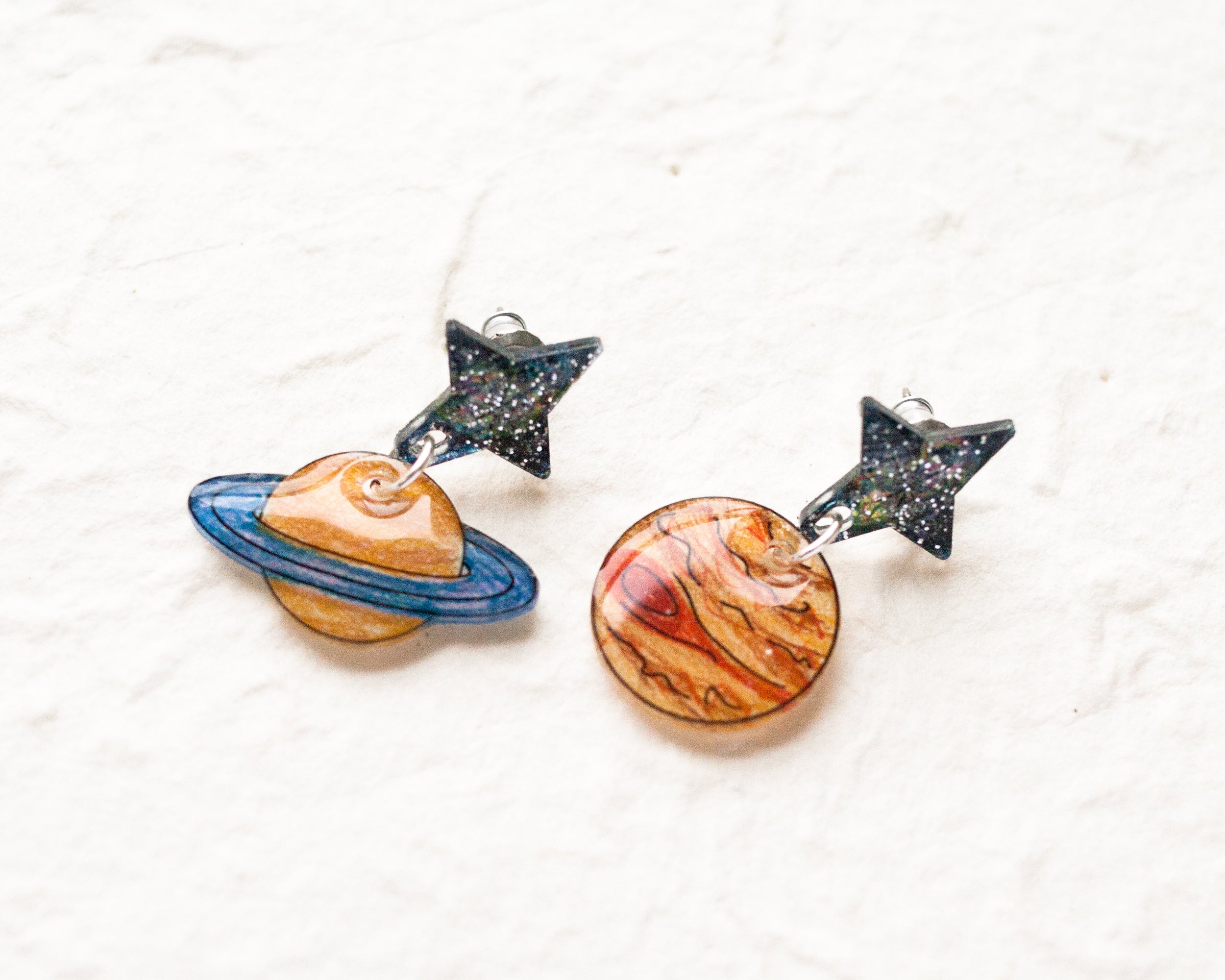 Jupiter and Saturn Planet Space Galaxy Earrings