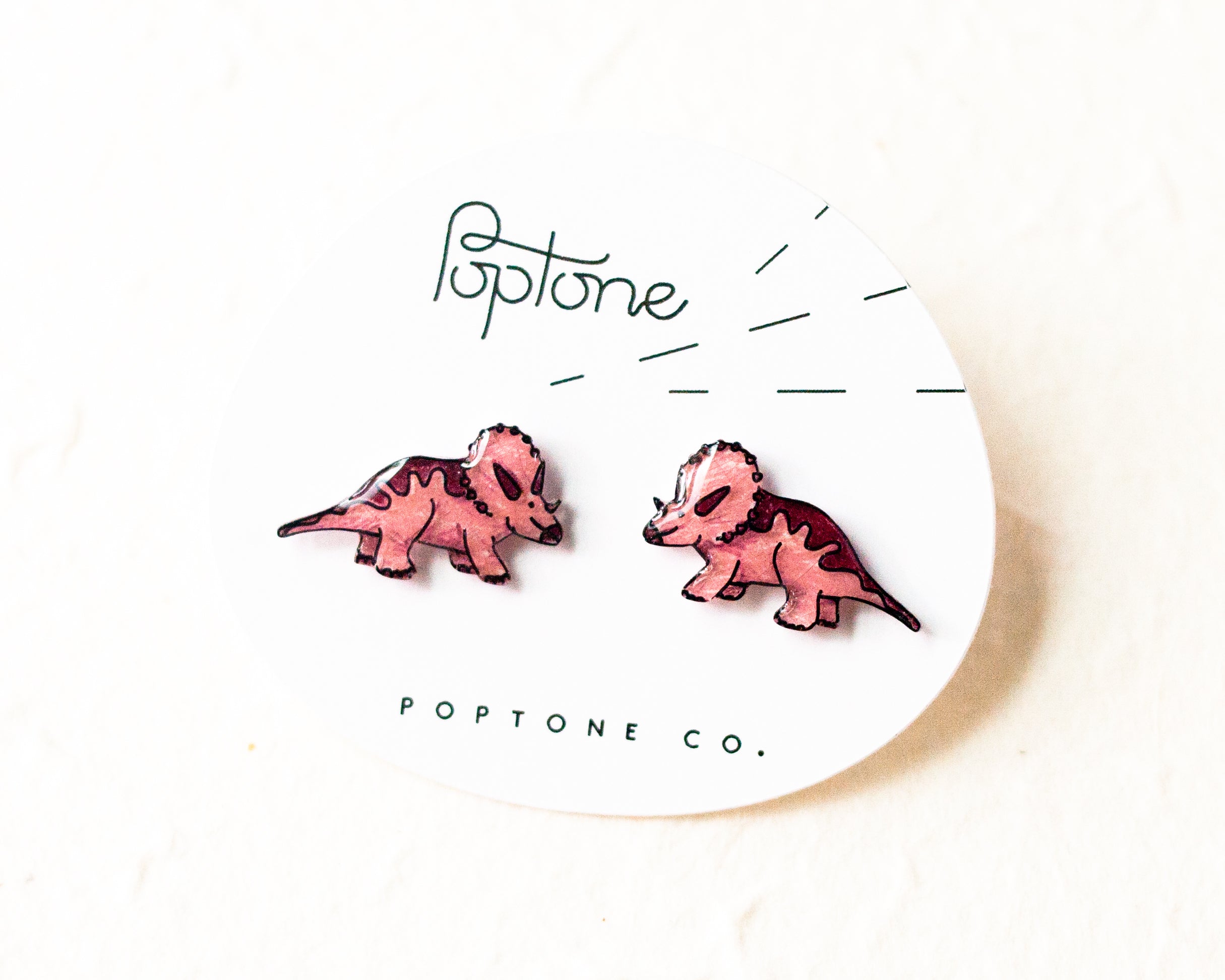 Pink Triceratops Dinosaur Stud Earrings